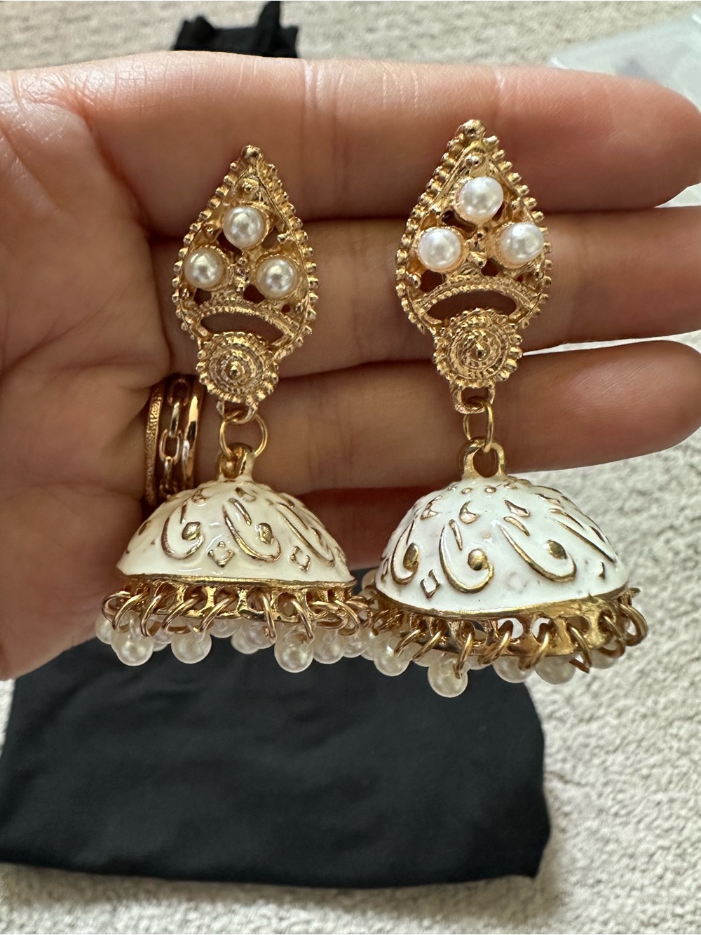 Gold and White Pearl Jhumka Earrings - Elegant Women’s Jewelry